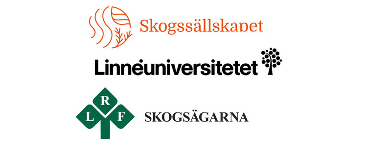 Logotyper för Skogssällskapet, Linnéuniversitetet och LRF