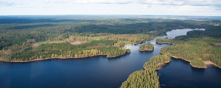 Naturbild från Östergötland. Foto över skog och sjöar.